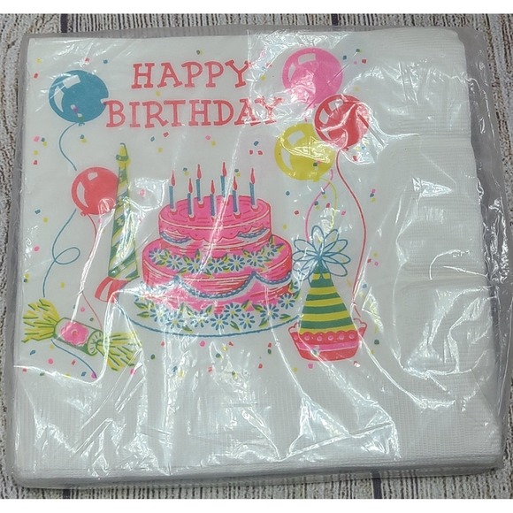 Futura Stylized Designs Happy Birthday Napkins White Red Pink New Old Stock - Picture 1 of 3